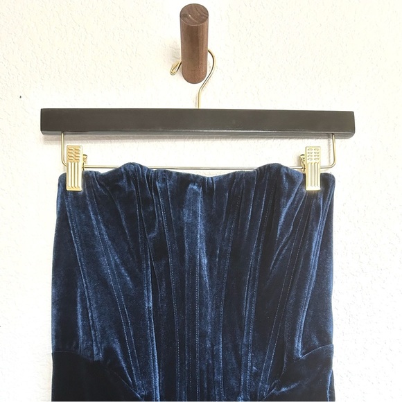 BARDOT Everlasting Velour Gown Elegant Blue Strapless Evening Dress Sz S/4 - Picture 5 of 17